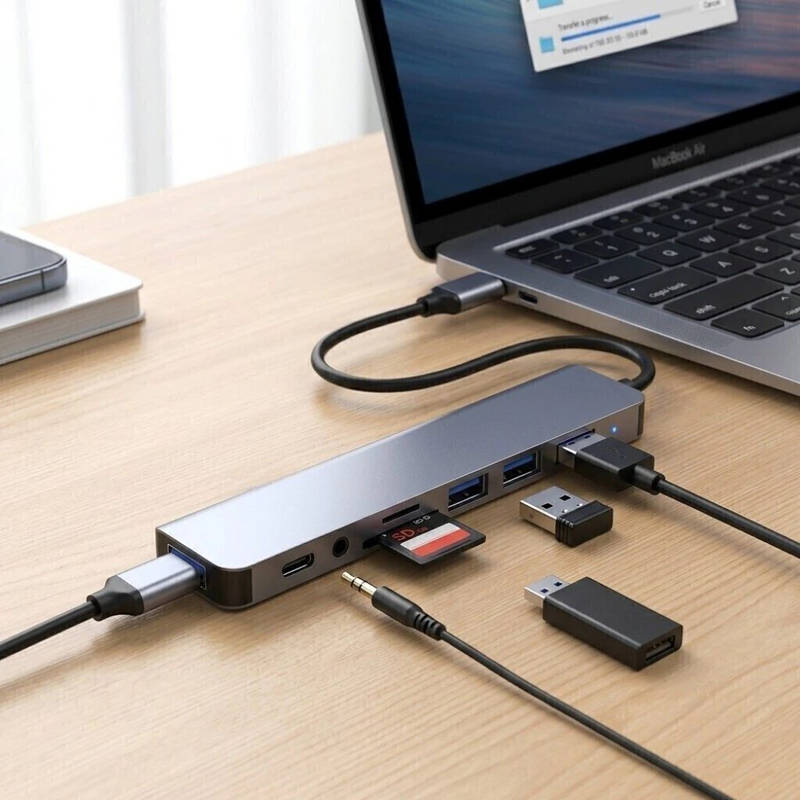 ADAPTADOR HUB 8 EN 1 USB-C HUB-12 lector SD - foto 2