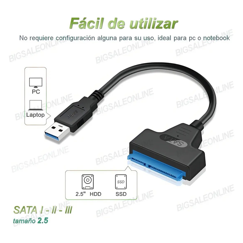 Adaptador Usb 3.0 A Sata 2.5 Discos Rigidos - Ssd - Grabadora - foto 3