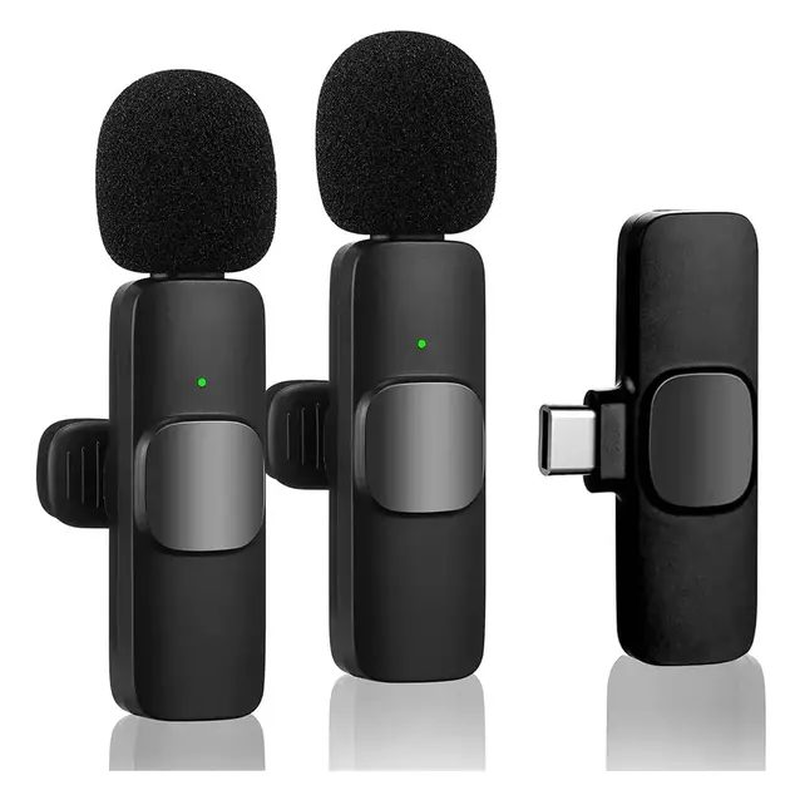 2x Micrófono Dinámico Inalámbrico Corbatero K9 USB-C negro