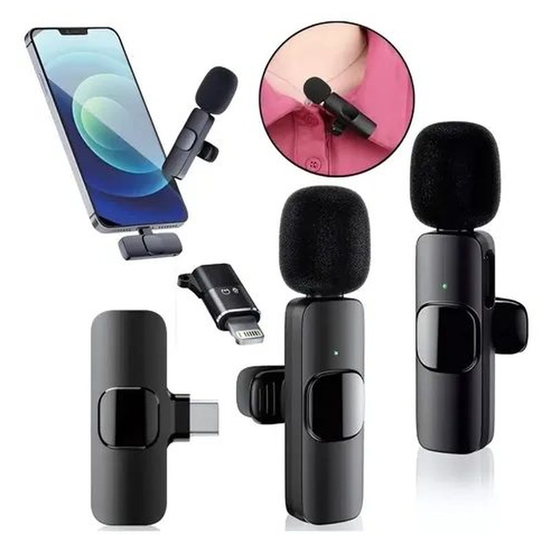 2x Micrófono Dinámico Inalámbrico Corbatero K9 USB-C negro - foto 2