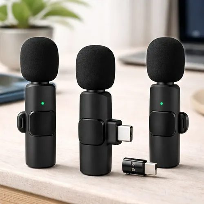 2x Micrófono Dinámico Inalámbrico Corbatero K9 USB-C negro - foto 3